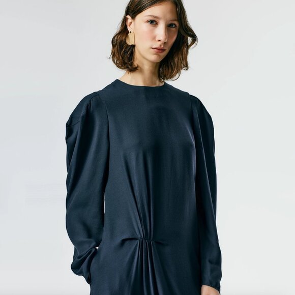 NWT! Tibi Featherweight Eco Crepe Dress in Midnight Navy, size 8. - Picture 3 of 15
